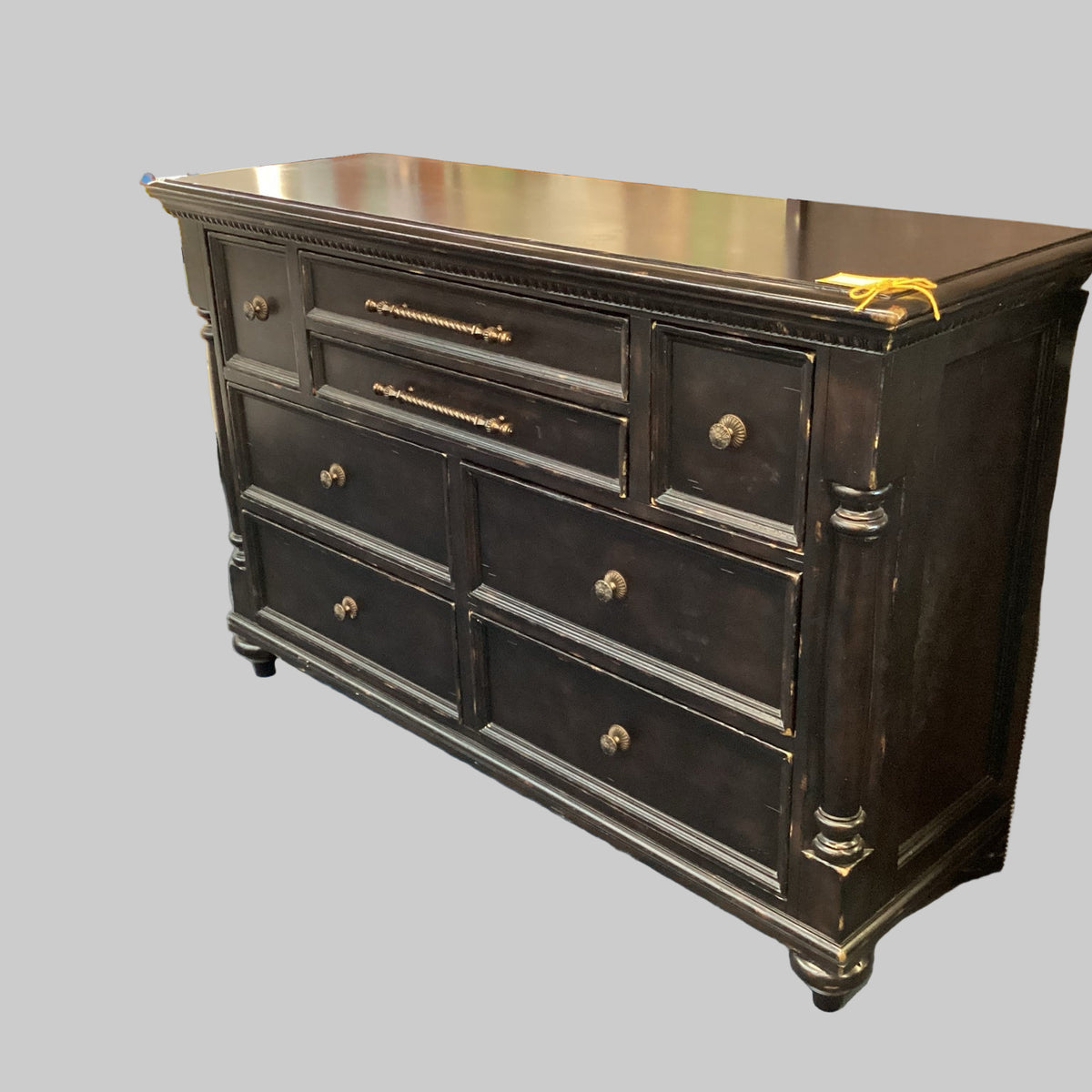 Dark Wood Dresser With Nine Drawers And Mirror – True Treasures Inc