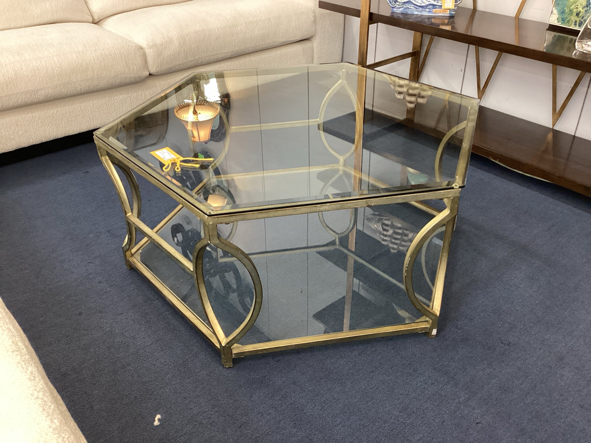 Gold Octagon Glass Top Coffee Table