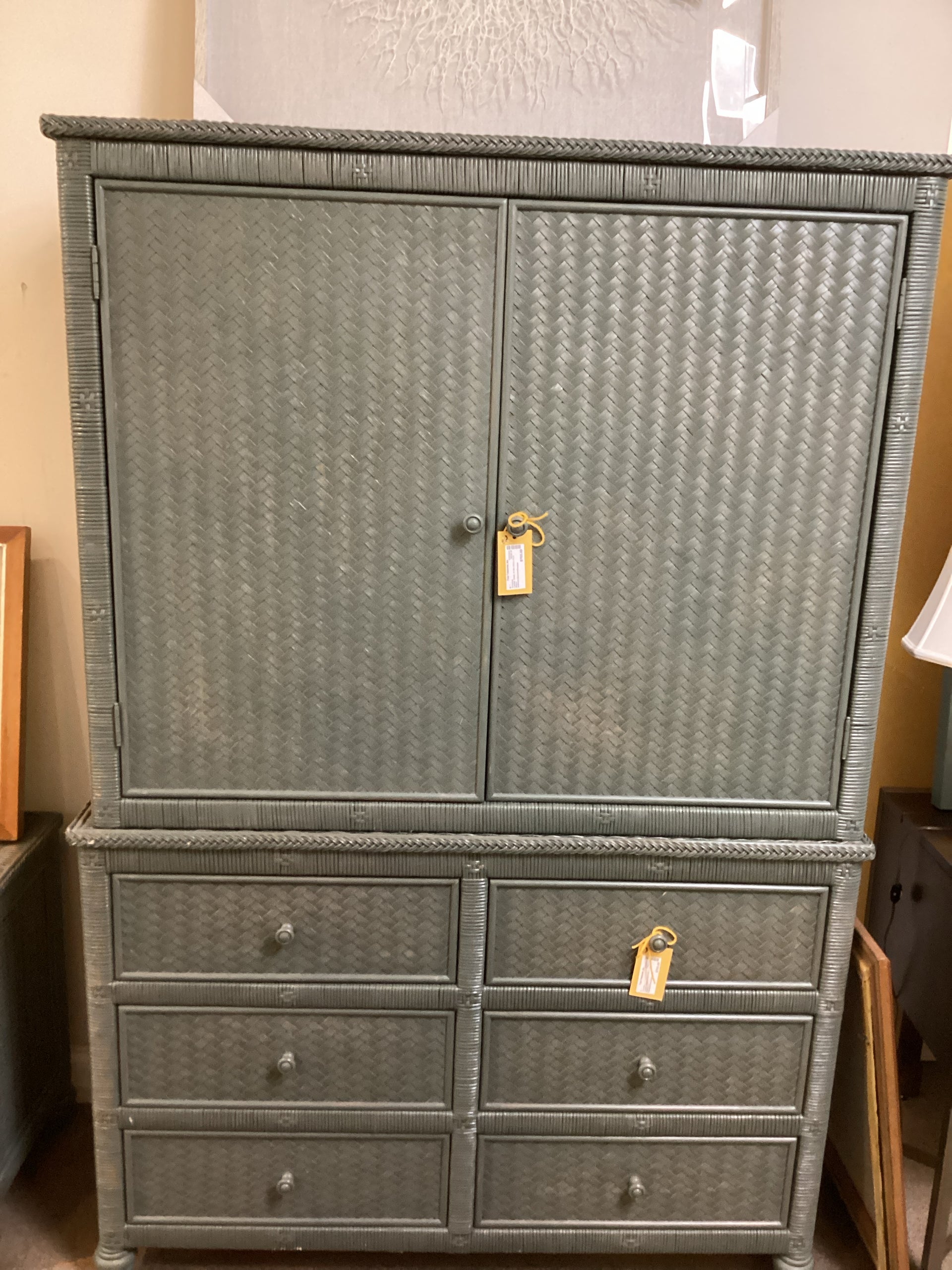 Green Wicker 2 Piece Dresser/TV Armoire 6 Drawers True Treasures Inc Green Wicker 2 Piece Dresser/TV Armoire 6 Drawers True Treasures Inc