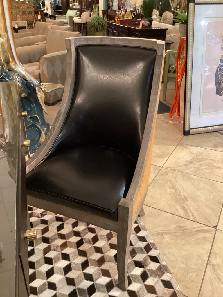 Black Faux Leather Light Wood Burlap Livingroom Chair