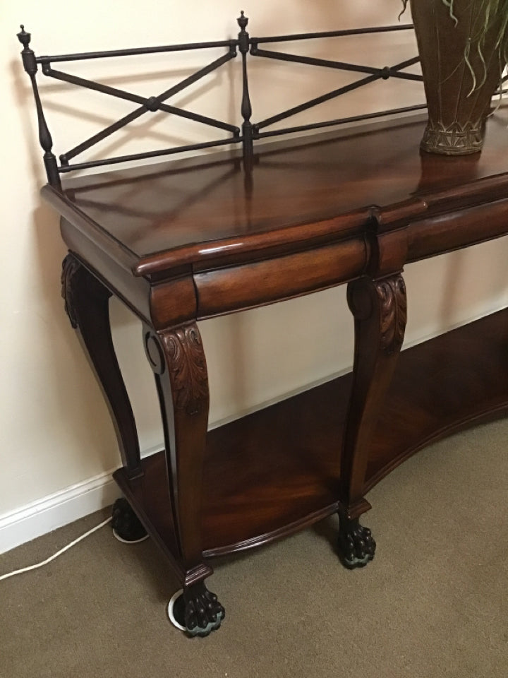 Hickory Traditional Two Tier Console With Metal Accent Back