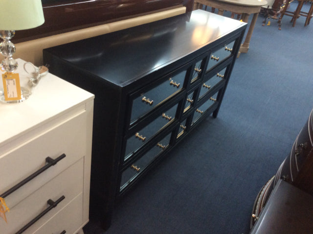 Black Mirrored Dresser With 9 Drawers