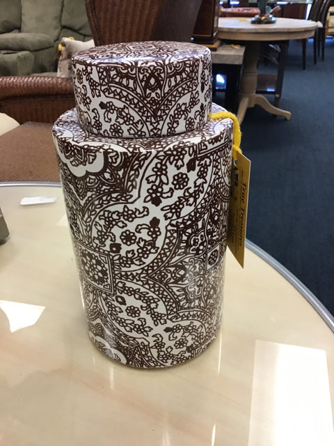Brown & White Jar with Lid